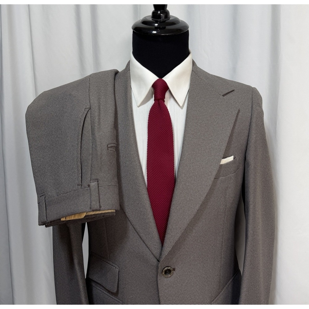 Vtg 70's Warren Sewell Suit Mens 40L Pants 30x32 Flared MCM Houndstooth Disco